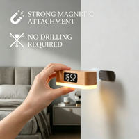 Lampe murale intelligente moderne en bois avec détecteur de mouvement radar, horloge numérique LED, commande tactile, écologique, à intensité variable, lampe de nuit magnétique