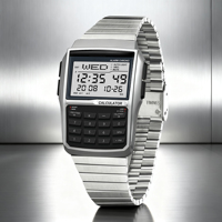 Top Luxus Edelstahl-Legierung Sportuhr Multifunktionale Taschenrechner-Herrenuhr LED Digitaluhr
