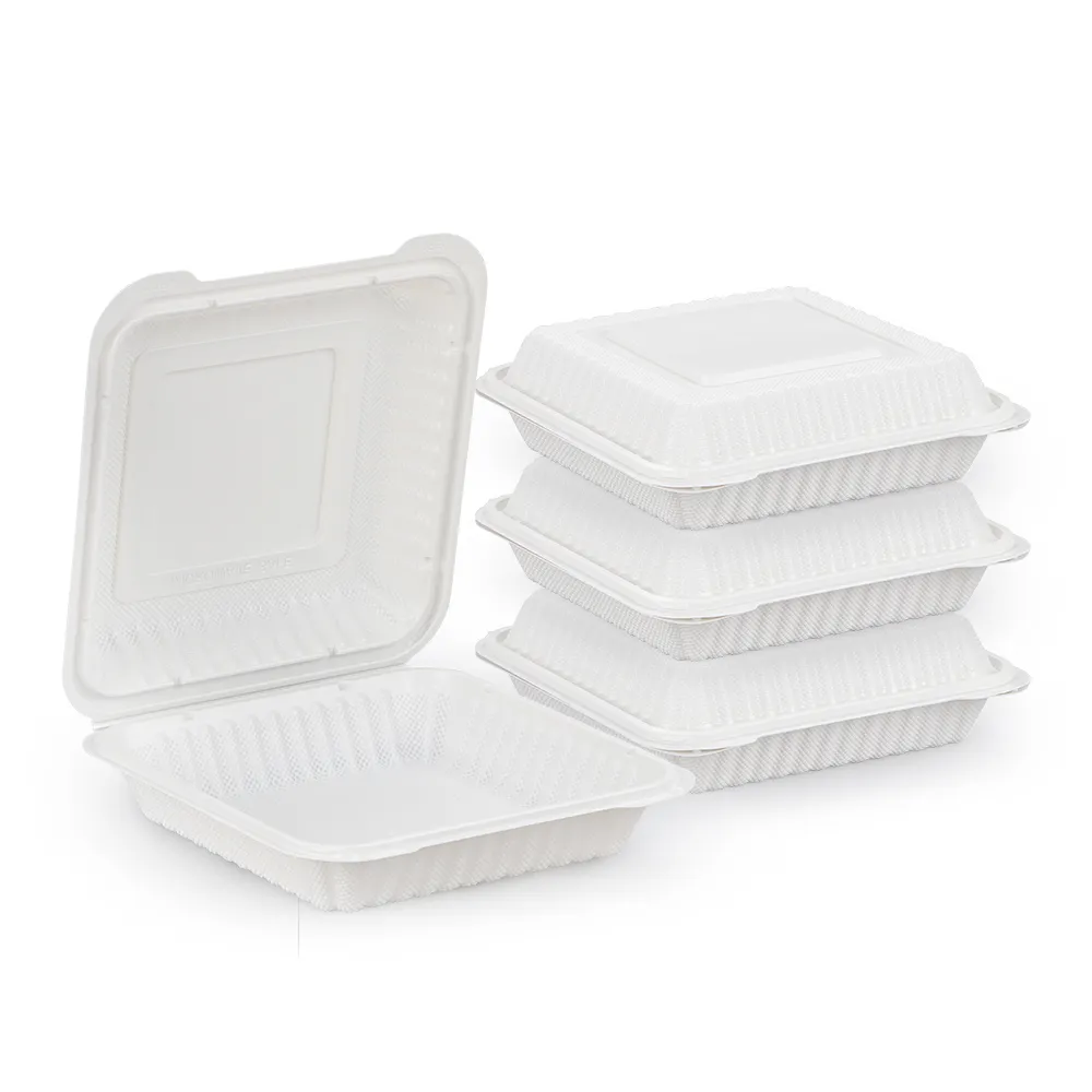 LR Boîte à lunch blanche de 8*8 "empilable en plastique pour micro-ondes Contenants à emporter pour fast-food traiteur emballage de magasin