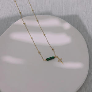 Kalung liontin manik-manik batu alam hati, Stainless Steel lapis emas trendi untuk hadiah pasangan - Product Image 4