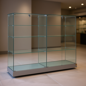Vitrine en verre Hozelock 185 cm de large, 140 cm de haut, base gris clair avec roulettes cachées et portes verrouillables - Product Image 3