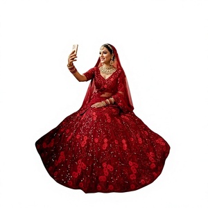 Vestido de novia tradicional Divyam Creation, bordado, de malla, con relieve, de secado rápido, elástico, largo hasta el suelo, estilo India-Pakistán para mujer - Product Image 1