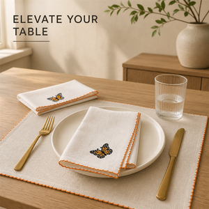 Embroidered <b>Butterfly</b> Cloth Napkin White Dinner Tablecloth Decorative Dinner Napkin Scalloped Edge for Home <b>Dining</b> - Product Image 3