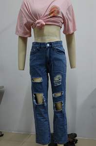 Pantalones holgados rectos de Hip Hop de calle alta para <span class=keywords><strong>mujer</strong></span>, nuevos pantalones vaqueros desgastados con agujeros <span class=keywords><strong>rotos</strong></span> que combinan con todo con características transpirables - Product Image 5