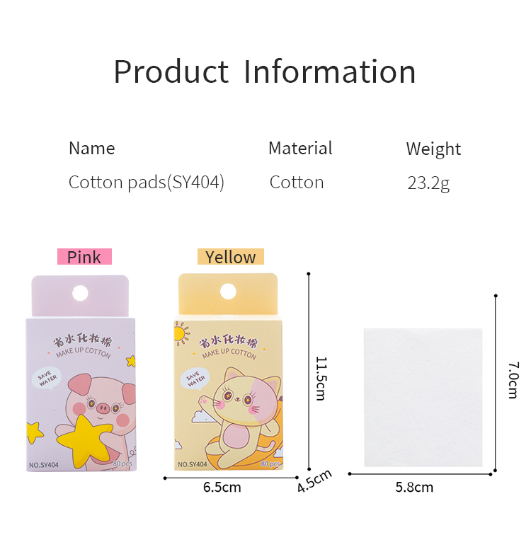 80pcs Factory Wholesale Clean Skin Care Cotton Toner Pad For Face Makeup Removing Pad Custom Square Cosmetic Cotton Pads SY404