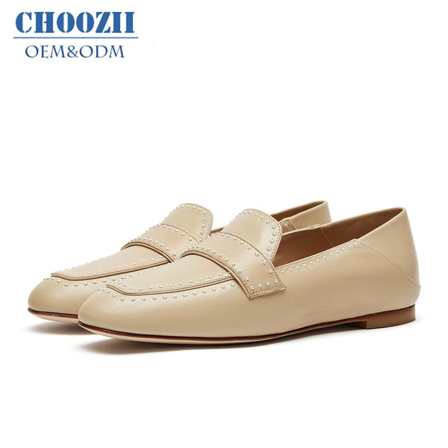 Choozii New Design Rivets Loafer Shoes Boys And Girls Slip On Genuine Leather Kids Shoes