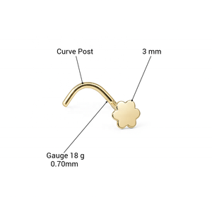 Suministro de fábrica, pasador de Nariz de oro macizo de 14K con diseño de flor plana, poste curvo de 18G, Piercing fino hipoalergénico, joyería al por mayor - Product Image 3
