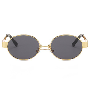 Gafas de Sol Unisex de Moda, Montura Completa Dorada, Estilo Steampunk, Ovaladas Pequeñas, Protección UV400 - Product Image 3