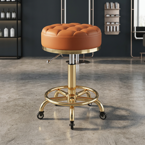 Tabouret de salon de coiffure moderne pivotant, réglable en hauteur, avec coussin capitonné et base métallique pour studio de beauté - Product Image 5