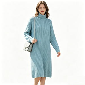 <span class=keywords><strong>Abito</strong></span> Maglione <span class=keywords><strong>Oversize</strong></span> a Collo Alto Effetto Cashmere da Donna, Vestito Midi a Costine a Maniche Lunghe ODM Casual Ampio per l'Inverno Streetwear - Product Image 3