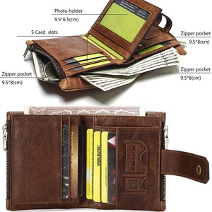 <strong>Personalised</strong> Multiple RFID Protected Genuine Leather Boys <strong>Mens</strong> <strong>Wallet</strong> with Zipper Coin Pocket Money Bag - Product Image 2
