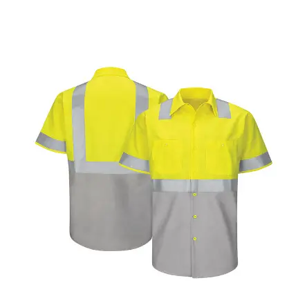 Logotipo personalizado oem alta visibilidade 100% algodão laranja/navy dois tons manga curta construção reflexiva segurança hi vis camisa do trabalho