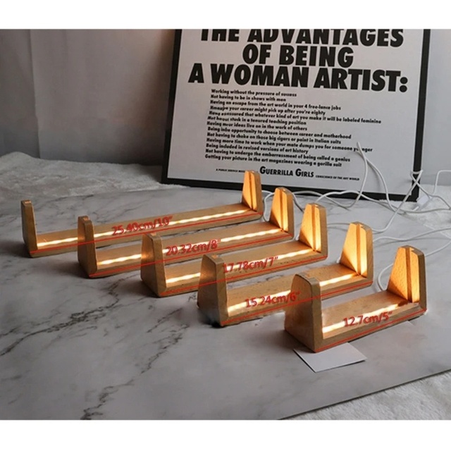 Led U Shape Wooden Frame Base Night Lamp Acrylic Board Stand Display Holder Crystal Glass Photo Art Decor Lighting
