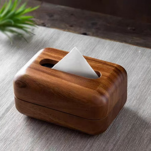 Caja de pañuelos de madera maciza de color nogal, duradera, para almacenamiento en el hogar, sala de estar, hotel, restaurante - Product Image 1
