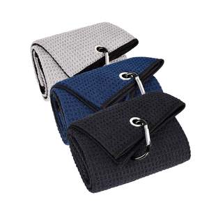 Custom Golf Towels Tri-Fold Portable Microfiber Fabric Waffle Golf Towel <b>for</b> Golf Bag with Carabiner <b>Clip</b> to Quickly Remove Sand - Product Image 1