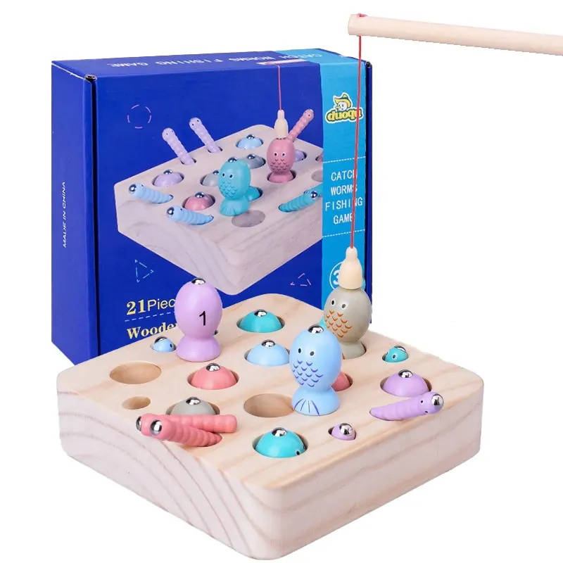 Children Montessori Early Educational Toy Fishing Toys for Toddlers 1-2-3 Years Old Magnetic Baby Catching Insect Game Wooden