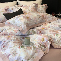 Parure de lit quatre pièces personnalisable style pastoral, imprimé floral américain numérique, housse de couette matelassée et drap de lit