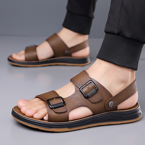 รองเท้าแตะผู้ชายสีน้ำตาล พื้นหนา ยางกันลื่น สไตล์ลำลองแบบสวม - Product Image 3