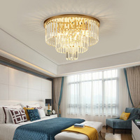 Lustre led doré en cristal k9 rond au design moderne, produit de luxe, luminaire décoratif d'intérieur, idéal pour un hôtel