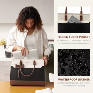 <strong>Women</strong> PU Leather <strong>Laptop</strong> <strong>Tote</strong> Bag Bow Knot Color Block Handbag Custom Logo Large Capacity Office Bag with Small Purse - Product Image 2
