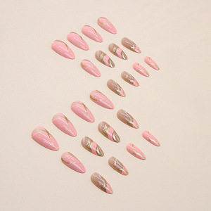 24 <span class=keywords><strong>Uñas</strong></span> Postizas Francesas <span class=keywords><strong>Blancas</strong></span> Minimalistas con <span class=keywords><strong>Rayas</strong></span> Doradas 3D, <span class=keywords><strong>Uñas</strong></span> a Presión con Puntas Largas, Suaves y Personalizables - Product Image 3