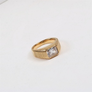 square Shape <b>Crystal</b> <b>Ring</b> Stainless Steel Gold Plated Women <b>Rings</b> Fashion Vintage Jewelry Accessories - Product Image 6