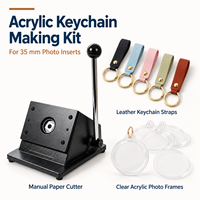 Kit de loisirs créatifs porte-clés en acrylique transparent avec découpeuse de papier ronde et sangles en cuir pour la création de cadres photo DIY