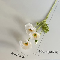 Fleur artificielle de pavot floqué à 4 têtes de haute qualité pour décoration de mariage et d'intérieur