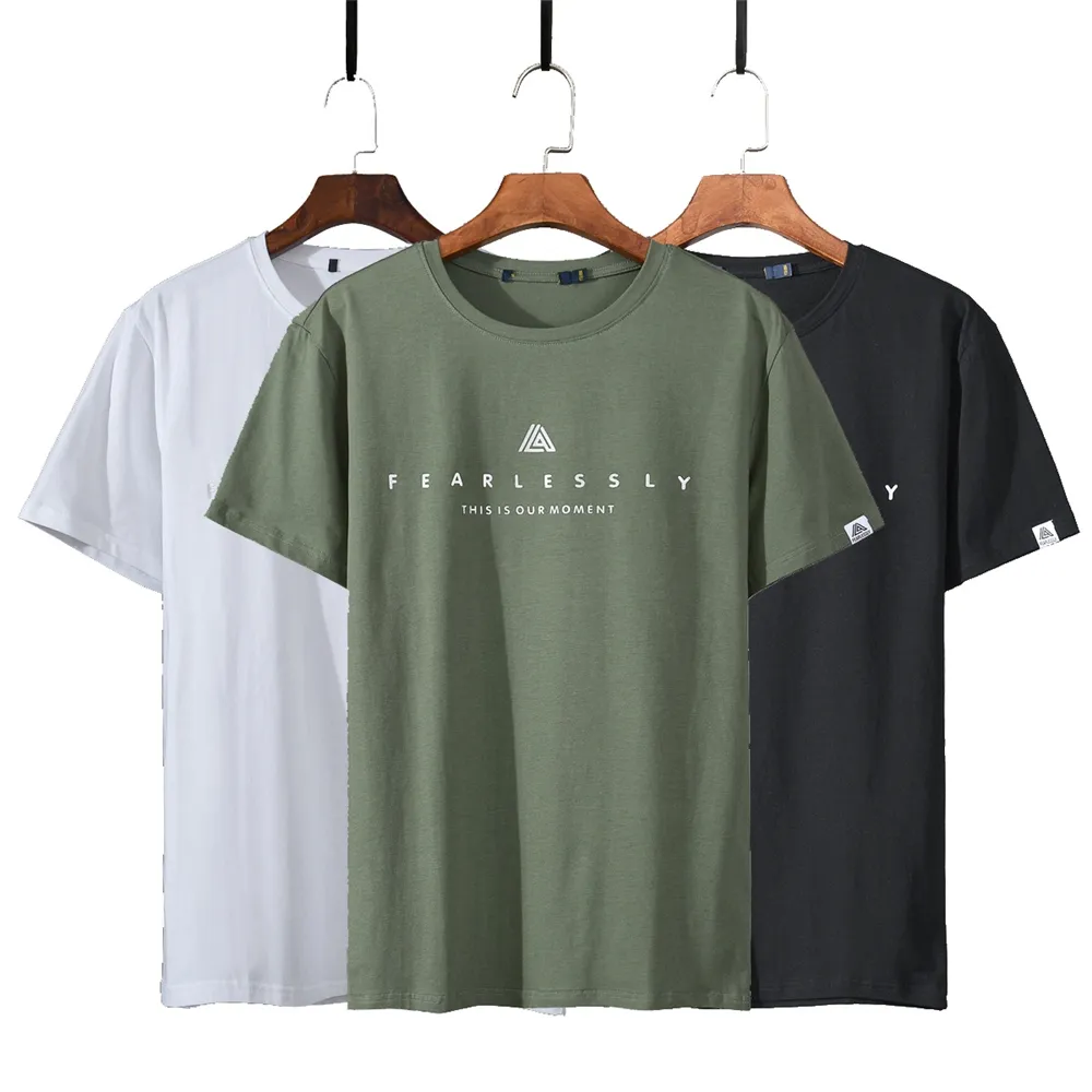 卸売ビッグサイズブランドデザインロゴTシャツグリーンジムスポーツウェアプリントスモールロゴコットンカジュアルメンズTシャツ