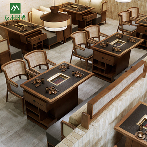 Ghế sofa, bàn ghế gỗ nguyên khối, mây đan kiểu cổ điển Đông Nam Á dùng cho quán lẩu, nướng, bền, thân thiện với môi trường, kiểu cổ - Product Image 4