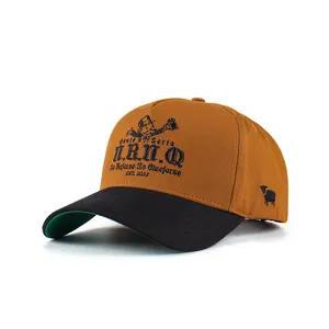 Grosir Logo bordir Gorras topi ayah katun coklat 5 Panel desain kualitas tinggi BSCI Oem topi bisbol trendi pria wanita