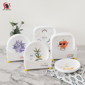 Juego de platos cuadrados de plástico con caja de retención de agua, plato de cena colorido, Plato de frutas, mesa, rascador, 9 Uds. - Product Image 1