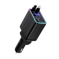 Pengisi Daya Mobil GaN Baru Satu Soket Tiga Titik Pemantik Rokok Kabel Ganda Dapat Ditarik PD 30 65W Pengisian Cepat Pencahayaan Ambient