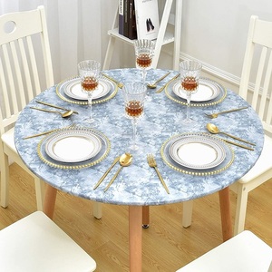 PVC Plastic Tablecloth Waterproof Oil-Proof Table Cover Round Flannel Elastic Party Home Dinner Mat Decorations