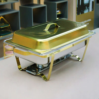 Ensemble de réchauds de buffet rectangulaires en acier inoxydable poli argent et or Lefeng Luxury avec chauffe-plats pour fêtes et hôtels