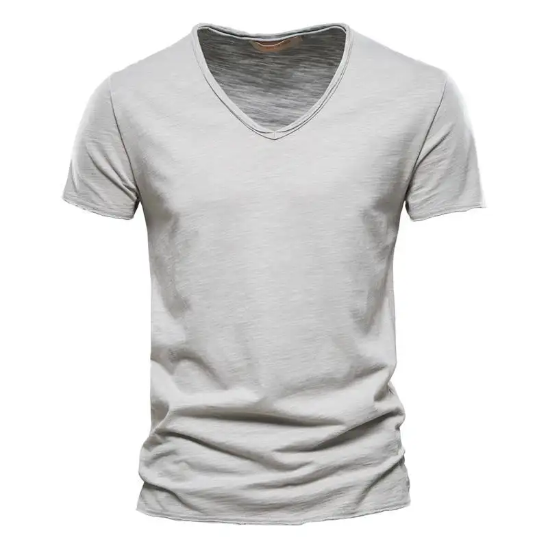 Nieuwe Fashion Effen T-Shirts Puur Katoenen Heren T-Shirts V-Hals Heren Nauwsluitende Katoenen T-Shirts