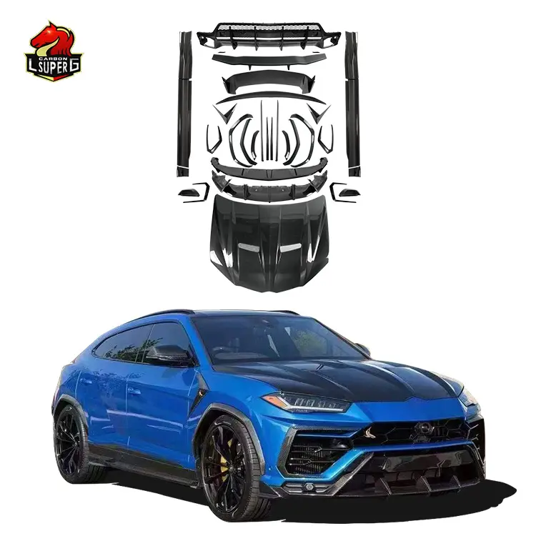 Nhà Máy Giá Top Phong Cách Sợi Carbon Phụ Tùng Ô Tô Phía Trước Lip Side Váy Phía Sau Khuếch Tán Cánh Mui Xe Cho Lamborghini Urus Sợi Carbon