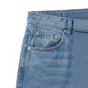 Jean en denim déchiré délavé à la pierre pour homme, taille haute, coupe droite, écologique, coupe régulière, style décontracté, bleu, coton épais - Product Image 5
