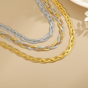 Collana a Catena Piatta Intrecciata di Alta Qualità per Donna Hongtong, Gioielli alla Moda in Acciaio Inossidabile per Feste, Nuova Collezione - Product Image 3