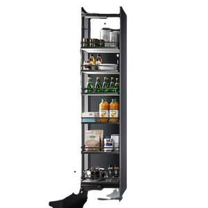 Armoire de cuisine sur mesure, rangement haut et profond, panier coulissant Nano, design minimaliste, multifonction, fer chromé - Product Image 4