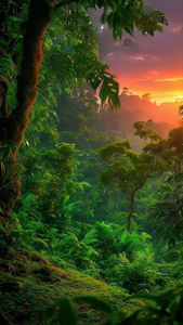 Tableau mural Paysage Forêt <span class=keywords><strong>Tropicale</strong></span> au Lever du Soleil, <span class=keywords><strong>Toile</strong></span> Imprimée Anti-UV Écologique, Scène Montagne et Lumière du Soleil, Pour Intérieur - Product Image 5