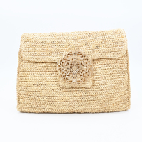 Pochette en raphia naturel crocheté, sac de luxe bohème vintage pour femme, avec fermoir en coton, idéal pour les fêtes estivales et le printemps