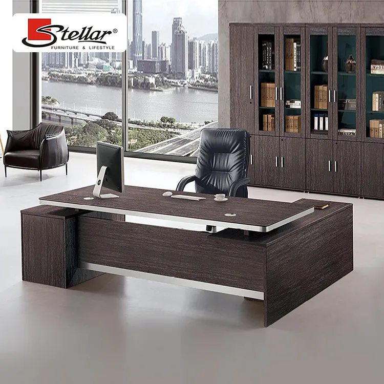 Mesa de oficina ejecutiva de madera, muebles modernos de diseño, tamaño estándar, 2 metros, conjunto de escritorio de oficina