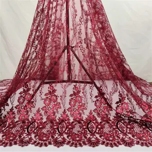 Tissu 100% Polyester pour robe de mariée, étoffe brodée de dentelle à fleurs 3D, populaire en ligne, - Product Image 1