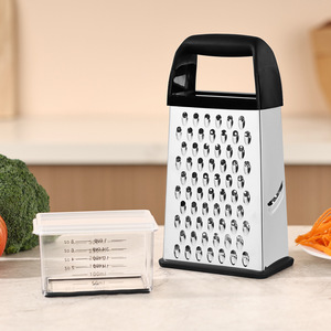 Rallador de Queso Profesional de Acero Inoxidable con Mango, Afilador de Cocina Manual con Contenedor, Rebanador de Verduras - Product Image 1