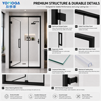 Paroi de douche transparente en verre trempé intelligent de 10 mm avec cadre en aluminium noir sans cadre, panneau fixe mural