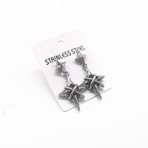 yunnique Star Shape Drop <b>Earrings</b> Stainless Steel Red Black <b>Diamond</b> Geometric Design Unisex Fashion Jewelry - Product Image 1