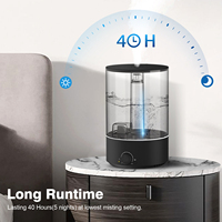 Humidificateur d'eau de bureau à ultrasons Led, 4l, bouton noir pour la maison