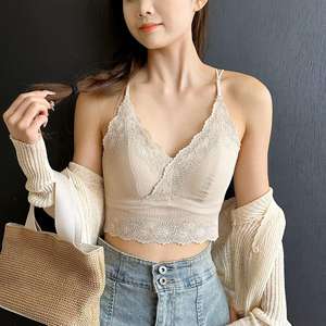 Camisola de encaje francés sexy de lujo ligero, transpirable, con tirantes ajustables y espalda cruzada, sin costuras, con almohadillas delgadas para el pecho, se puede usar como top. - Product Image 1