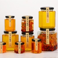 Bocaux de stockage de nourriture en verre hexagonal 100ml-500ml tailles pour sauce chili au miel vinaigrette mayonnaise avec bouchon à vis